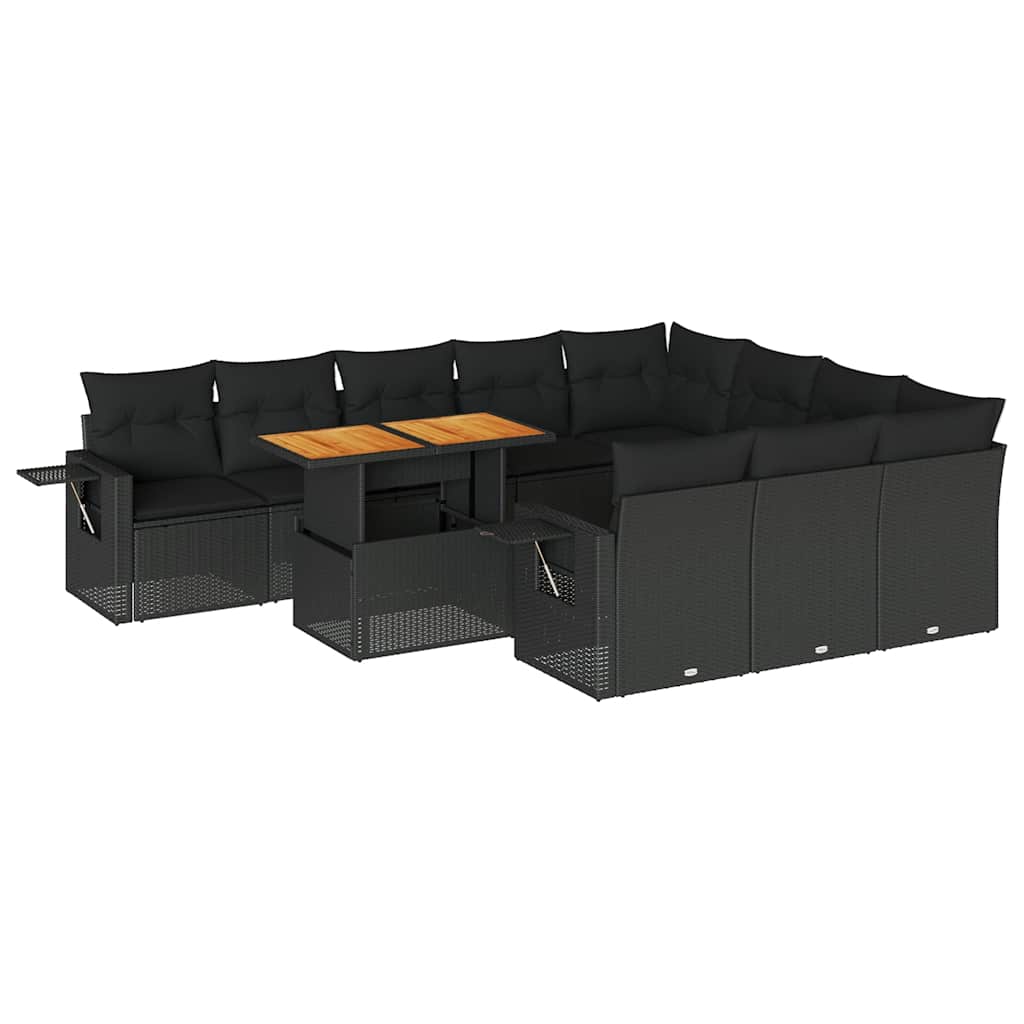 11 részes fekete polyrattan kerti ülőgarnitúra párnákkal
