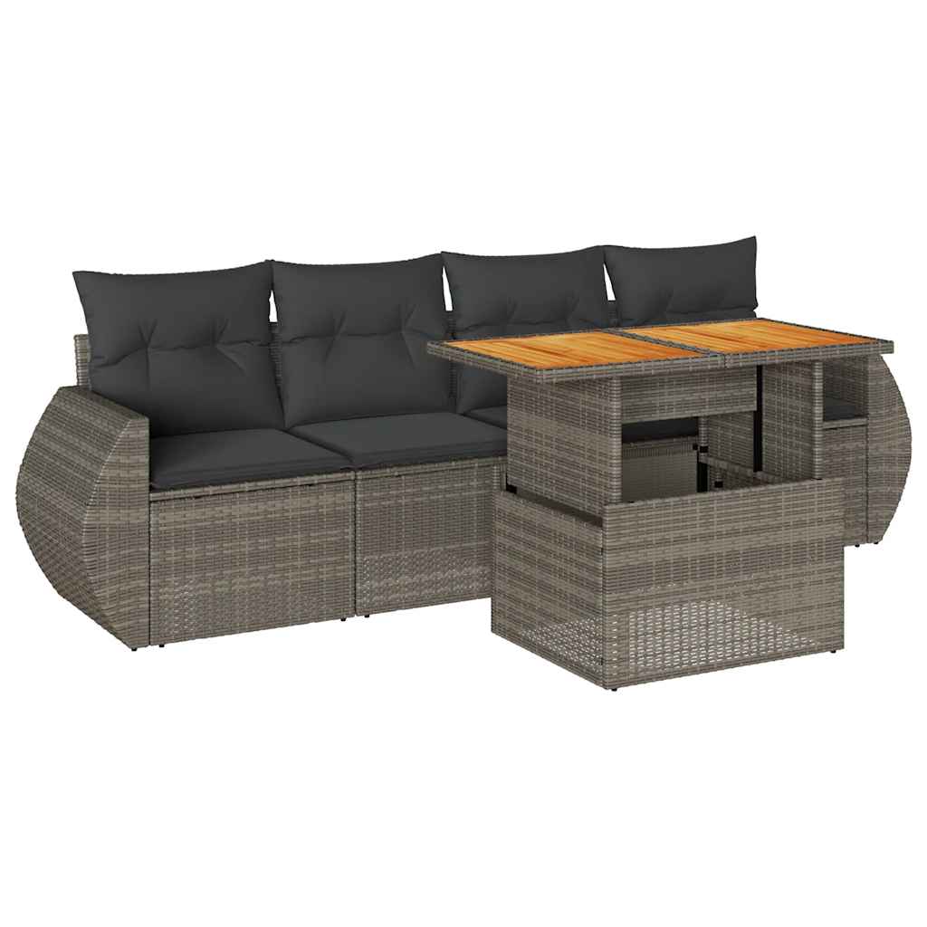 5 részes szürke polyrattan kerti ülőgarnitúra párnákkal