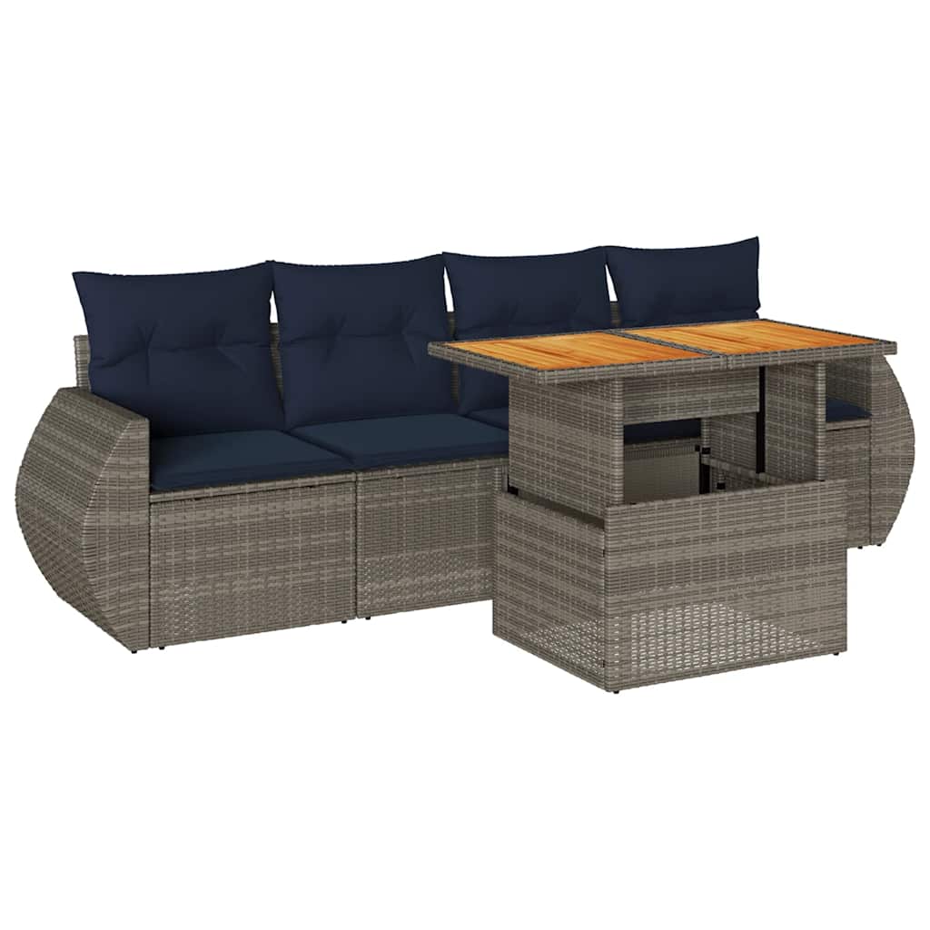 5 részes szürke polyrattan kerti ülőgarnitúra párnákkal