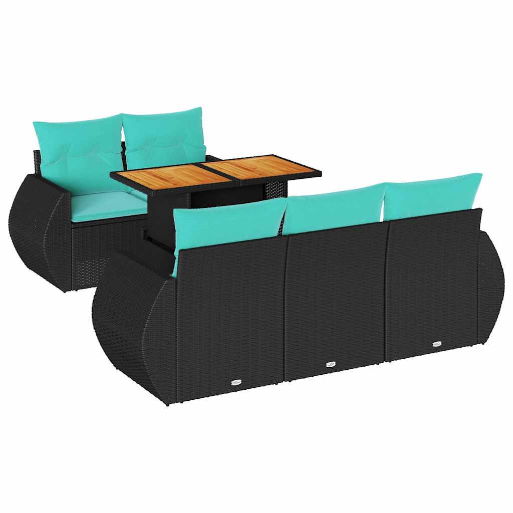 6 részes fekete polyrattan kerti ülőgarnitúra párnákkal