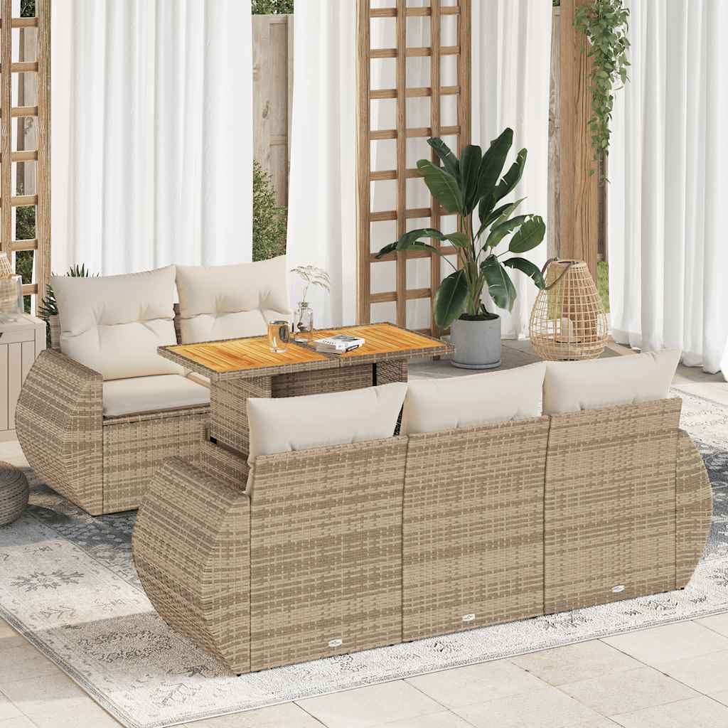 6 részes bézs polyrattan kerti ülőgarnitúra párnával