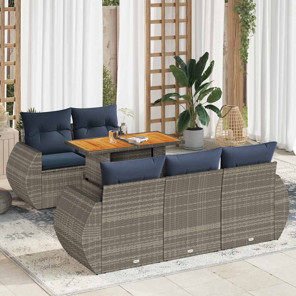 6 részes szürke polyrattan kerti ülőgarnitúra párnákkal