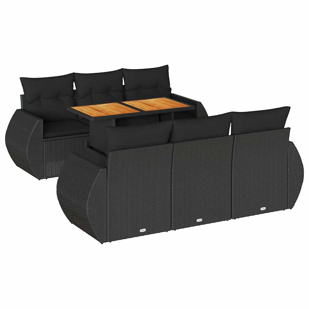 7 részes fekete polyrattan kerti ülőgarnitúra párnával