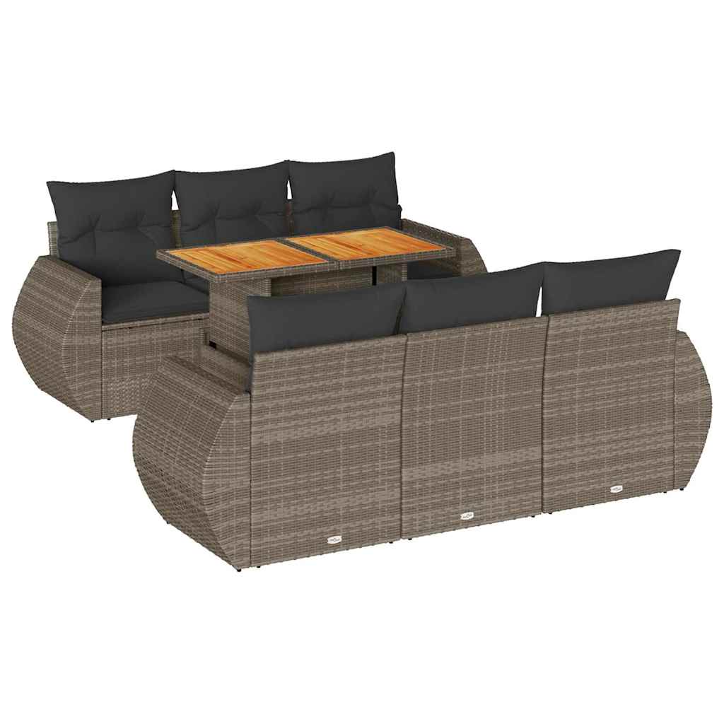 7 részes szürke polyrattan kerti ülőgarnitúra párnákkal