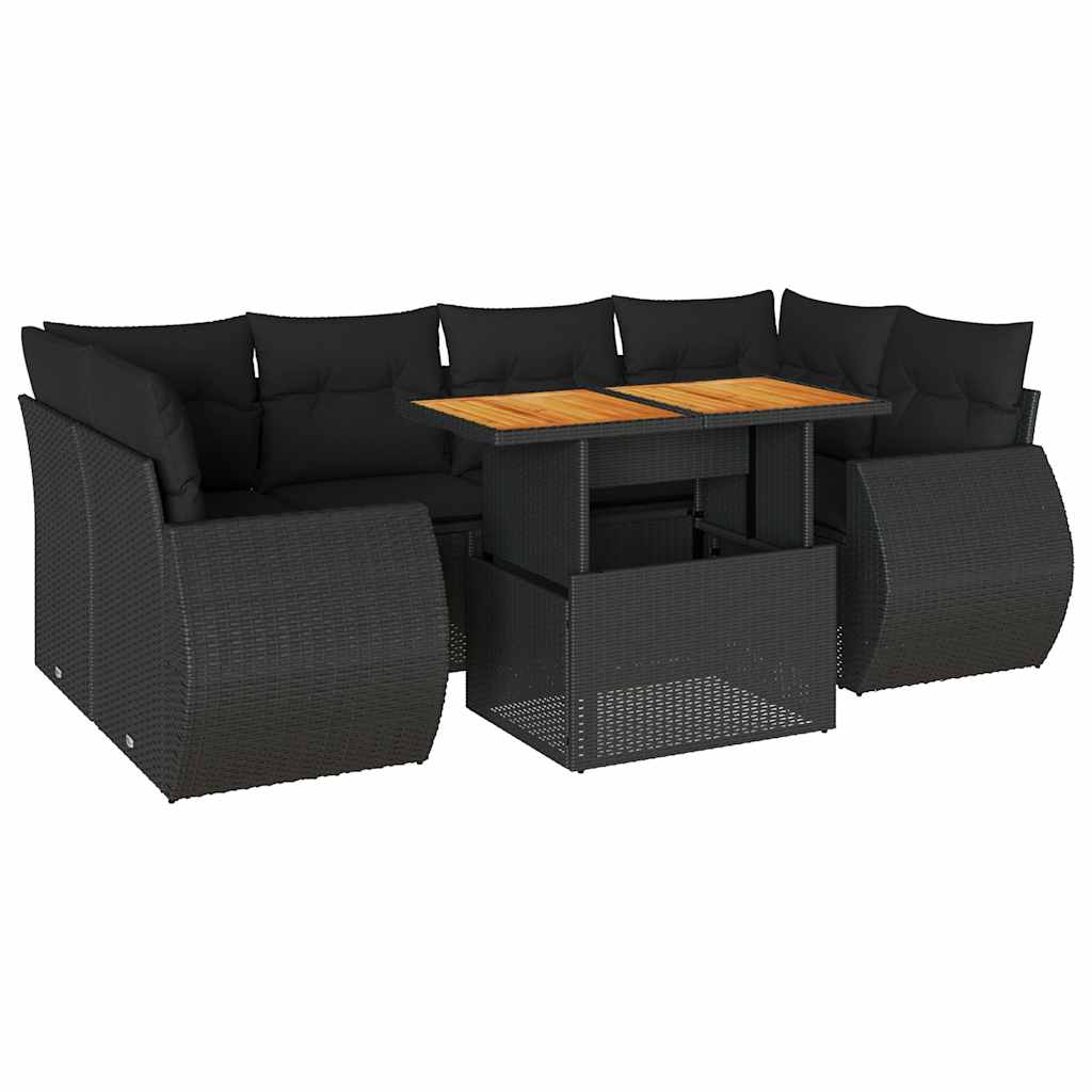 7 részes fekete polyrattan kerti ülőgarnitúra párnával