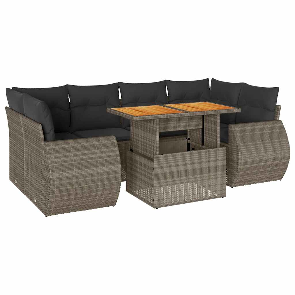 7 részes szürke polyrattan kerti ülőgarnitúra párnákkal