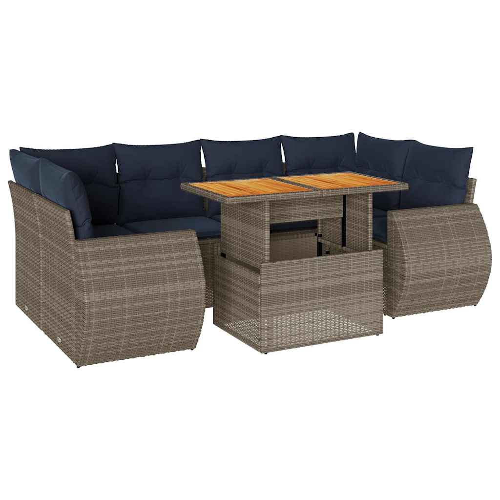 7 részes szürke polyrattan kerti ülőgarnitúra párnákkal