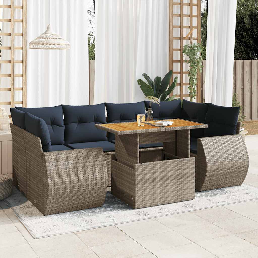 7 részes szürke polyrattan kerti ülőgarnitúra párnákkal