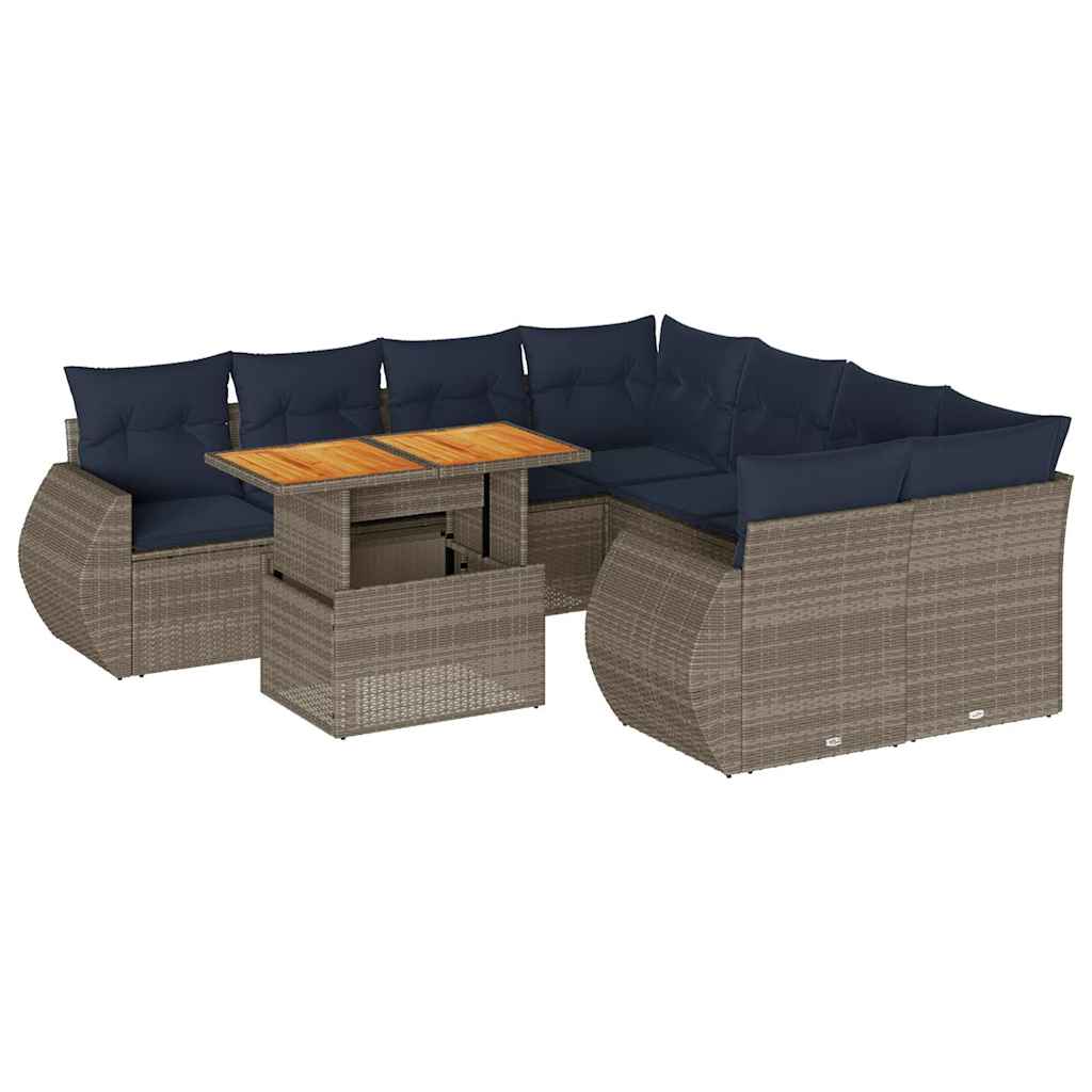9 részes szürke polyrattan kerti ülőgarnitúra párnákkal