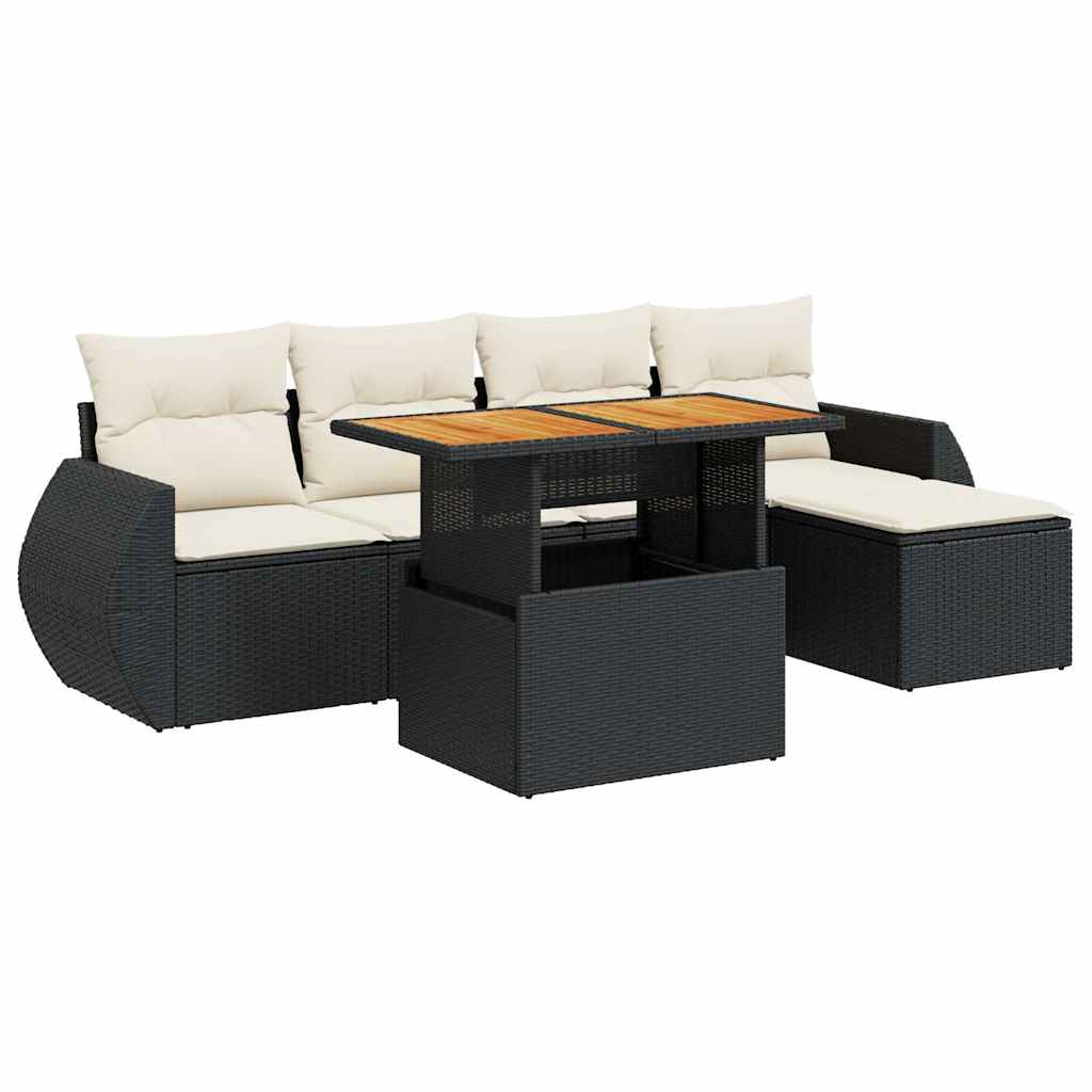 6 részes fekete polyrattan kerti ülőgarnitúra párnákkal