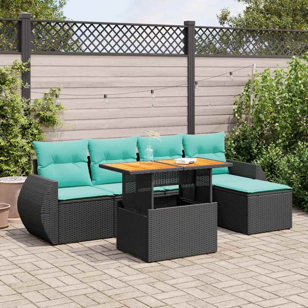 6 részes fekete polyrattan kerti ülőgarnitúra párnákkal