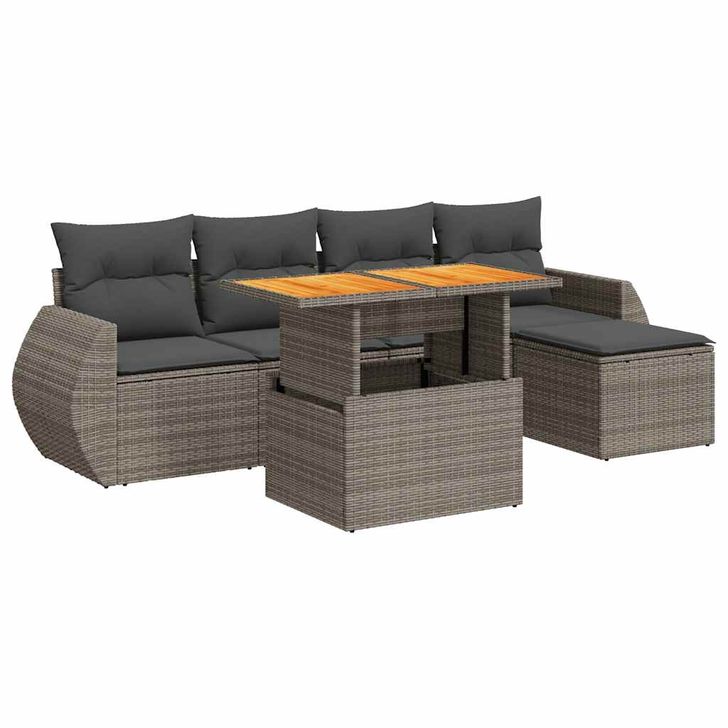 6 részes szürke polyrattan kerti ülőgarnitúra párnákkal