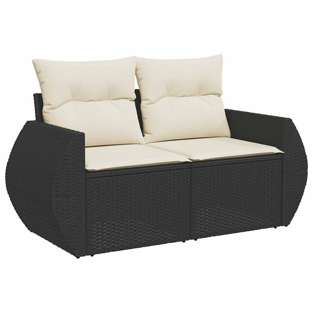 5 részes fekete polyrattan kerti kanapészett párnákkal