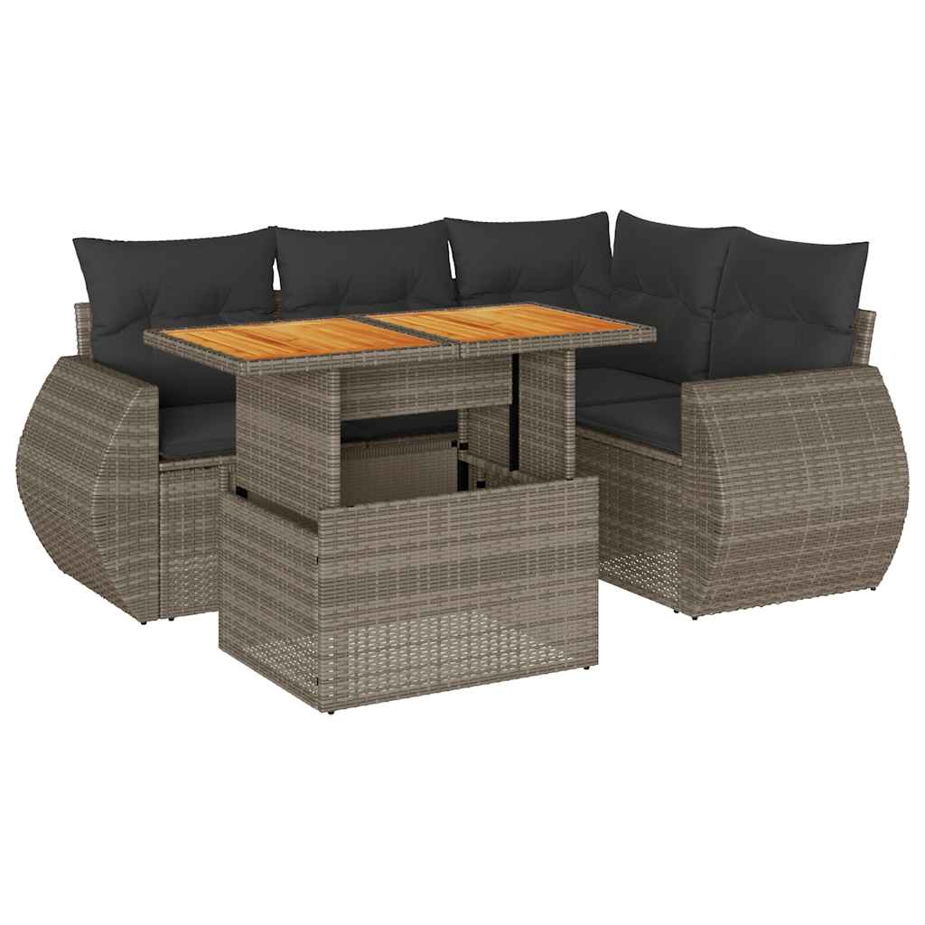 5 részes szürke polyrattan kerti ülőgarnitúra párnákkal