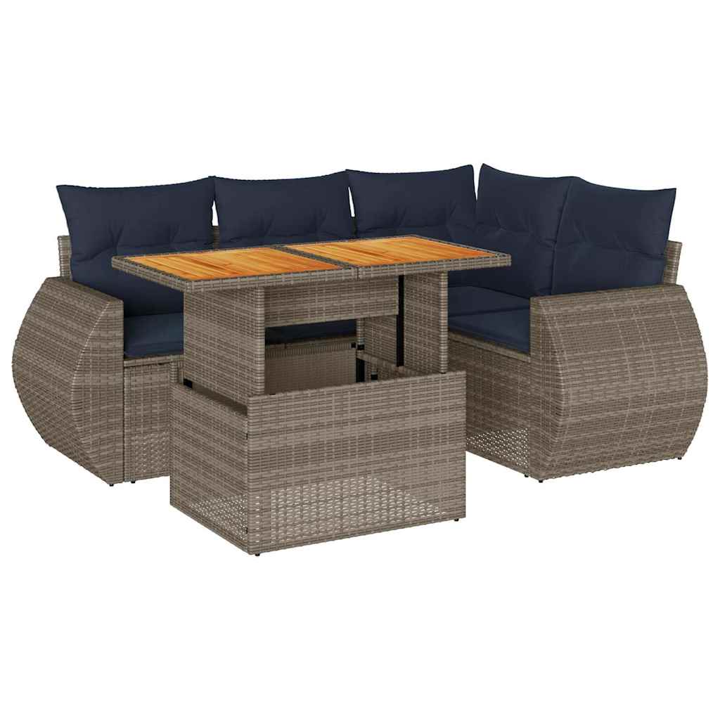 5 részes szürke polyrattan kerti ülőgarnitúra párnákkal