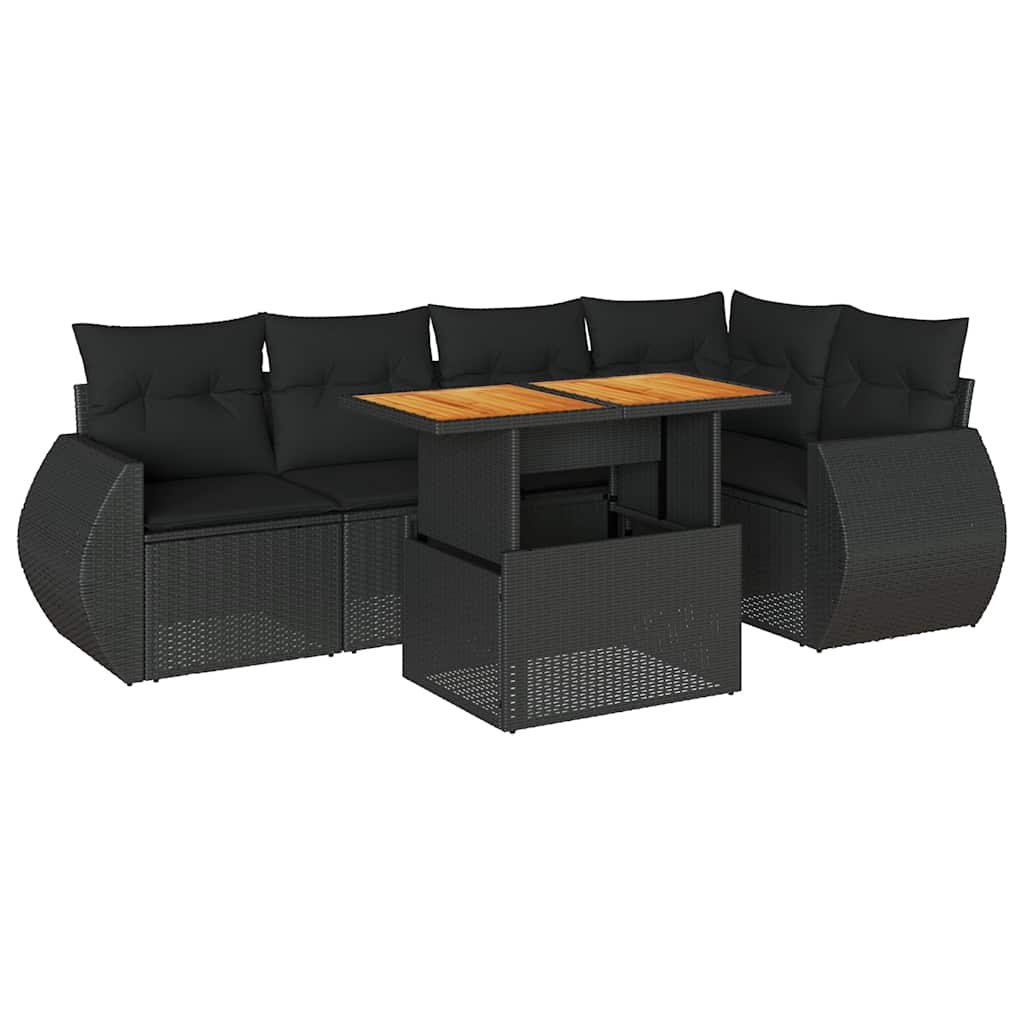 6 részes fekete polyrattan kerti ülőgarnitúra párnákkal