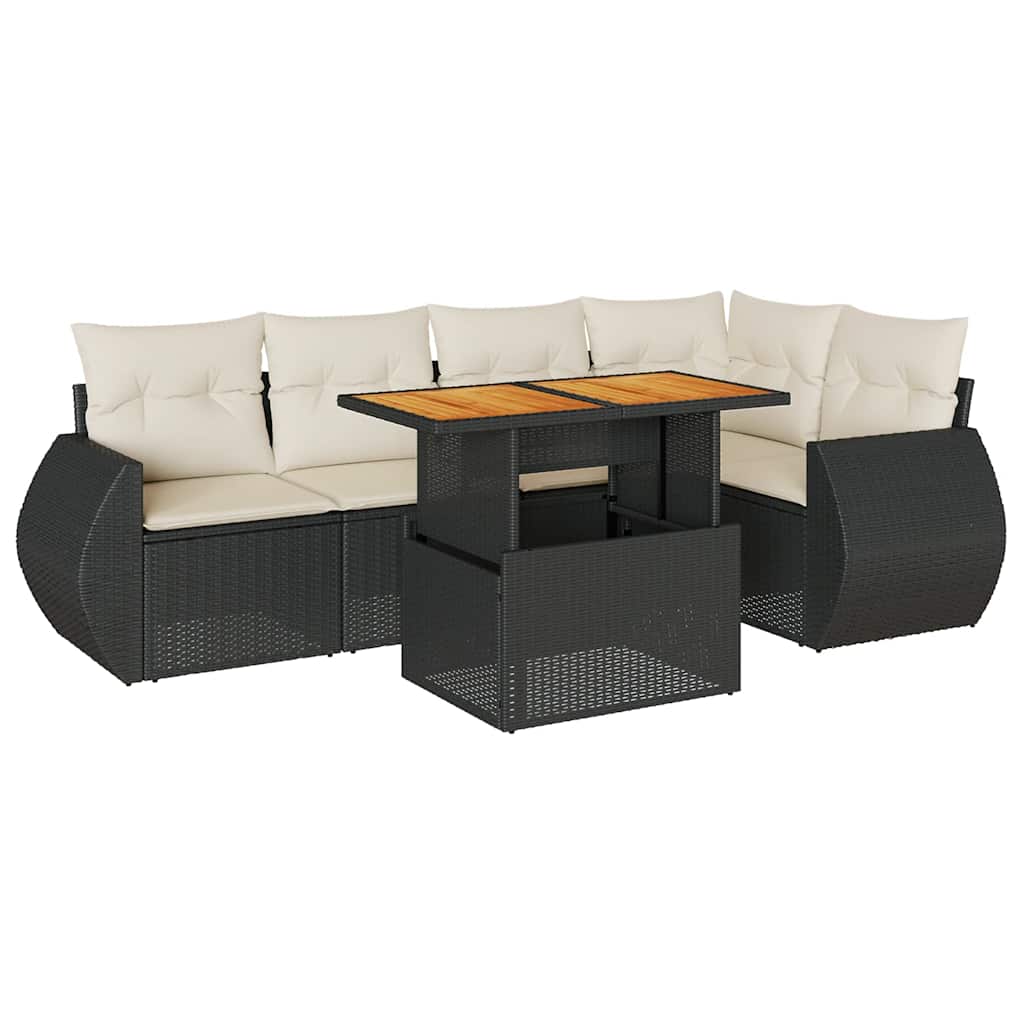 6 részes fekete polyrattan kerti ülőgarnitúra párnákkal