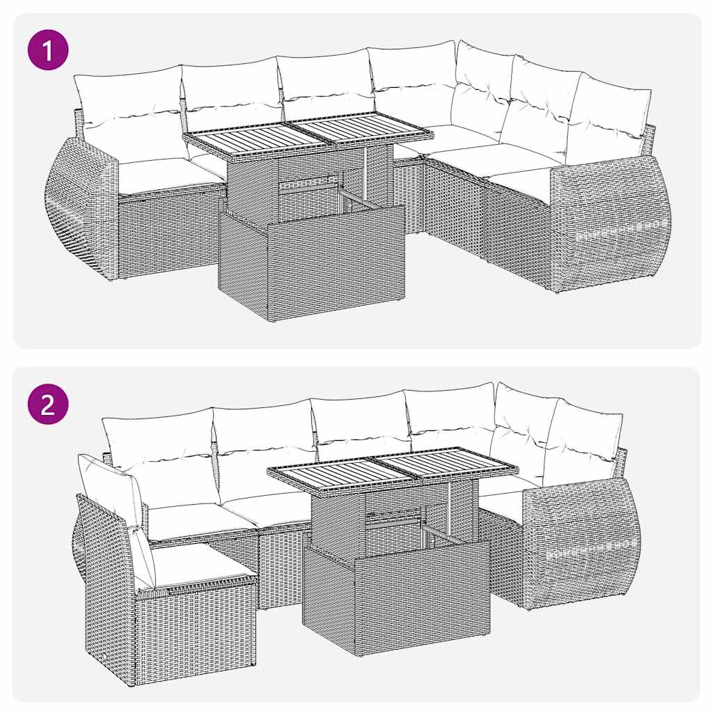 7 részes fekete polyrattan kerti ülőgarnitúra párnával