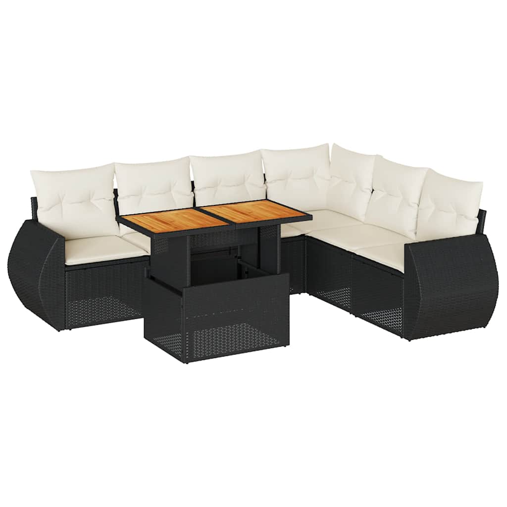 7 részes fekete polyrattan kerti ülőgarnitúra párnával