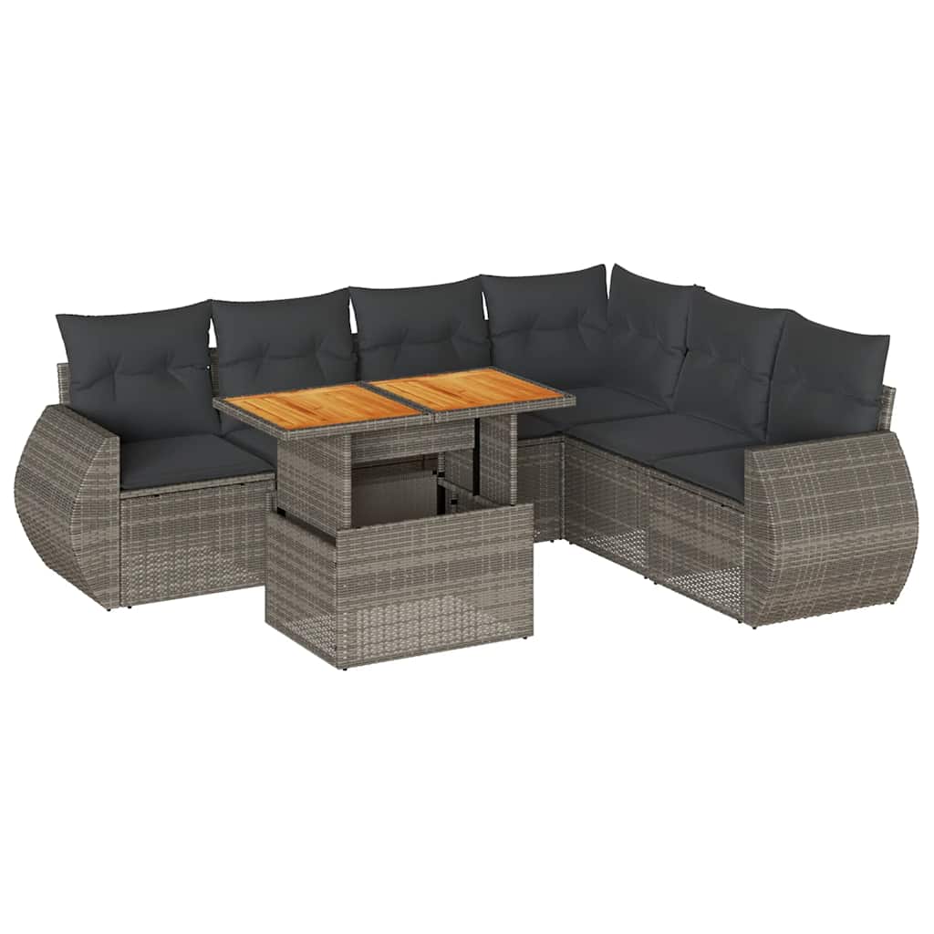 7 részes szürke polyrattan kerti ülőgarnitúra párnákkal