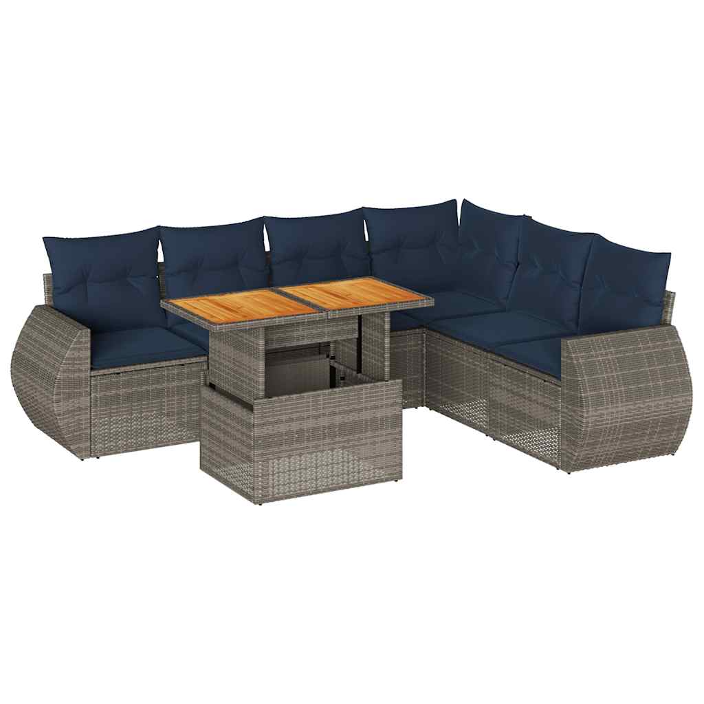 7 részes szürke polyrattan kerti ülőgarnitúra párnákkal