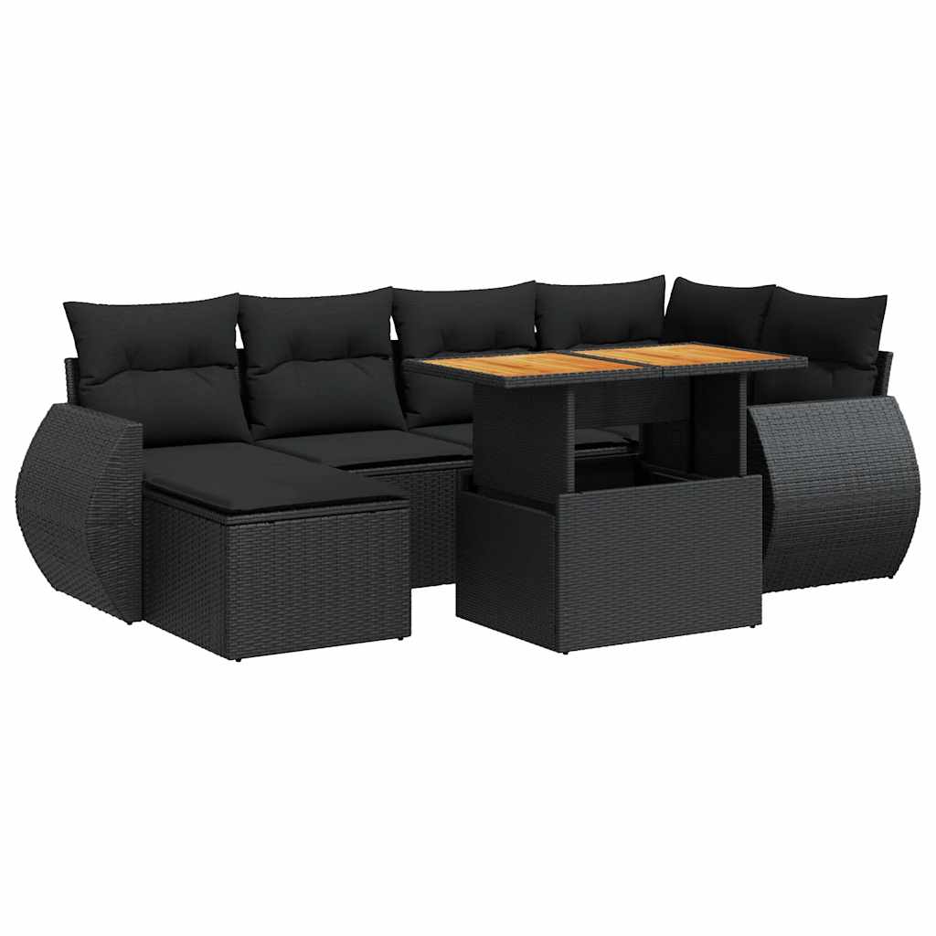 7 részes fekete polyrattan kerti ülőgarnitúra párnával