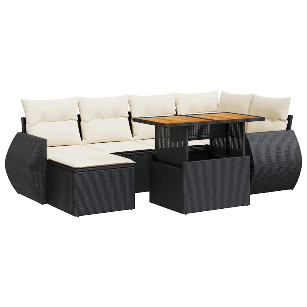 7 részes fekete polyrattan kerti ülőgarnitúra párnával