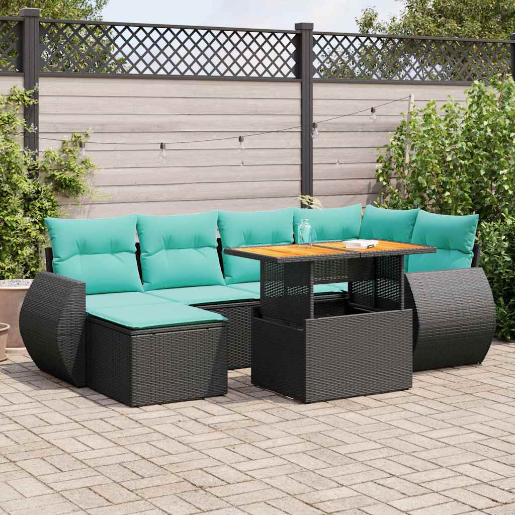 7 részes fekete polyrattan kerti ülőgarnitúra párnával