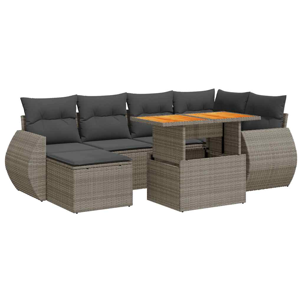 7 részes szürke polyrattan kerti ülőgarnitúra párnákkal