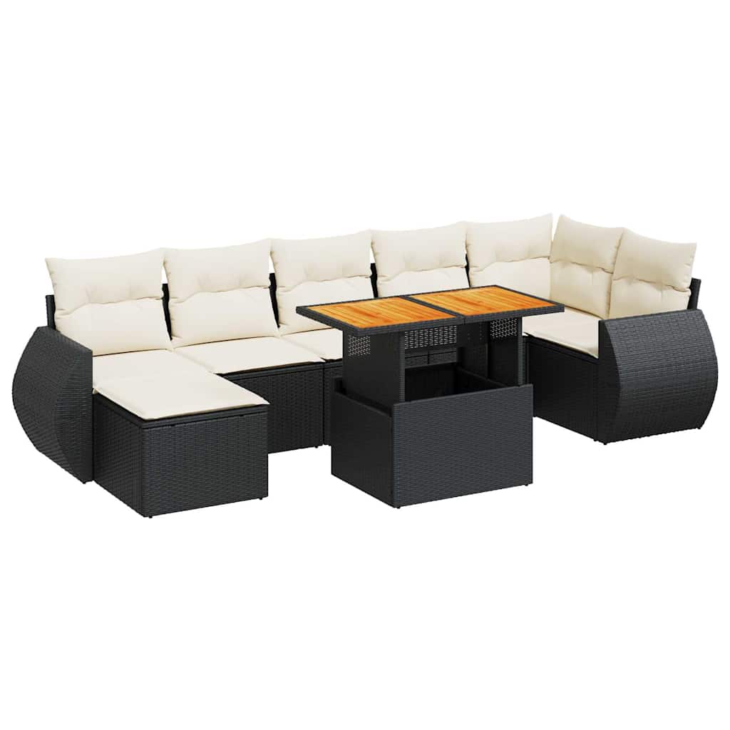 8 részes fekete polyrattan kerti ülőgarnitúra párnákkal