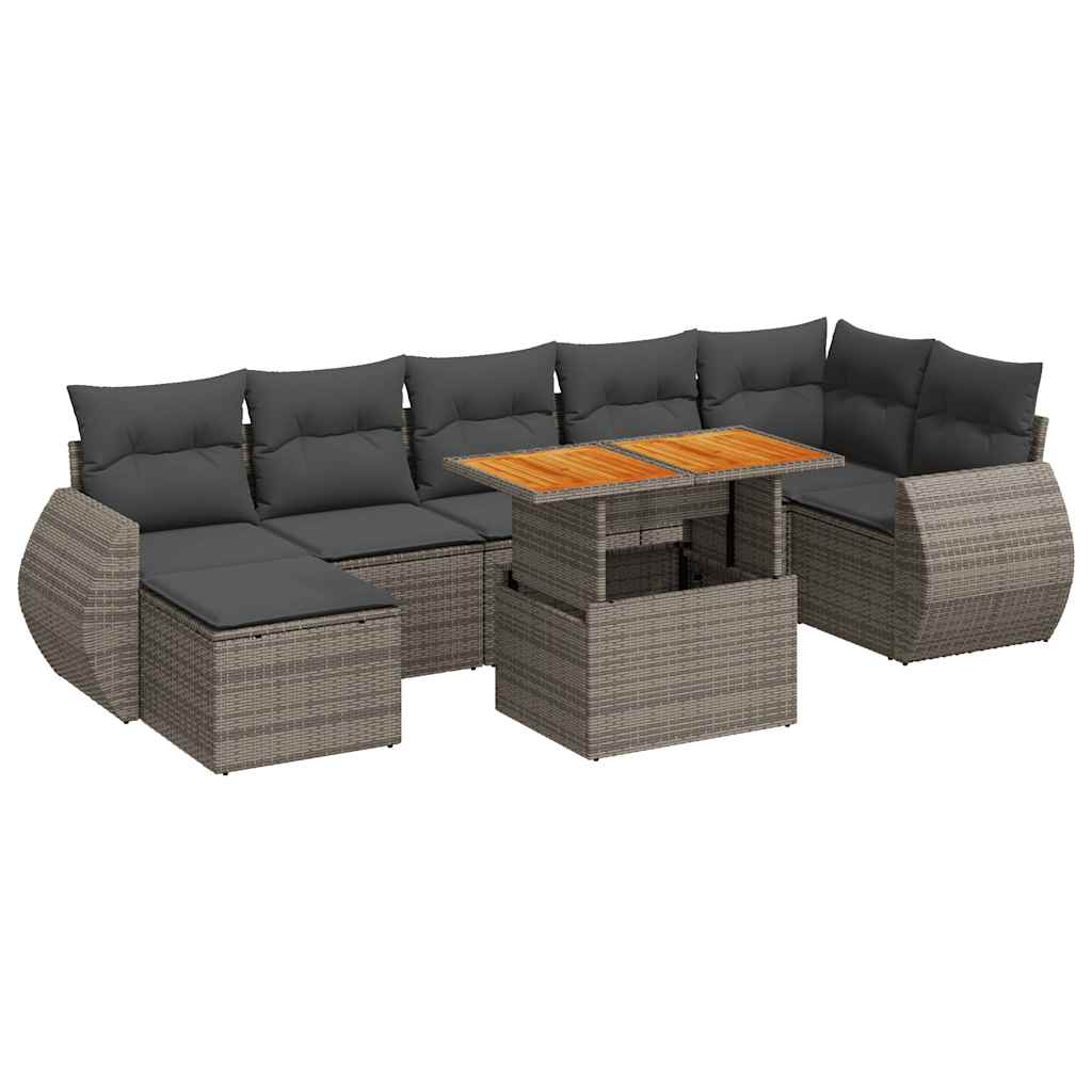 8 részes szürke polyrattan kerti ülőgarnitúra párnákkal