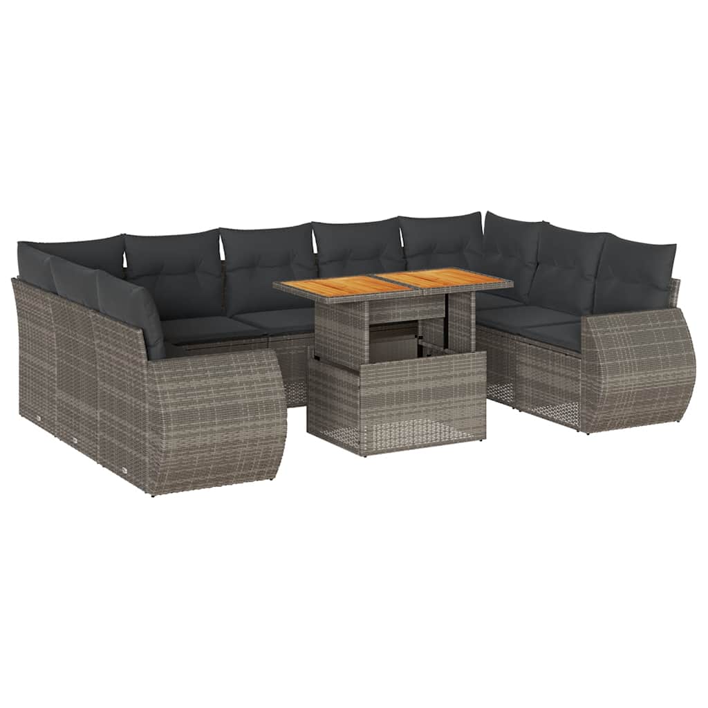 10 részes szürke polyrattan kerti ülőgarnitúra párnákkal