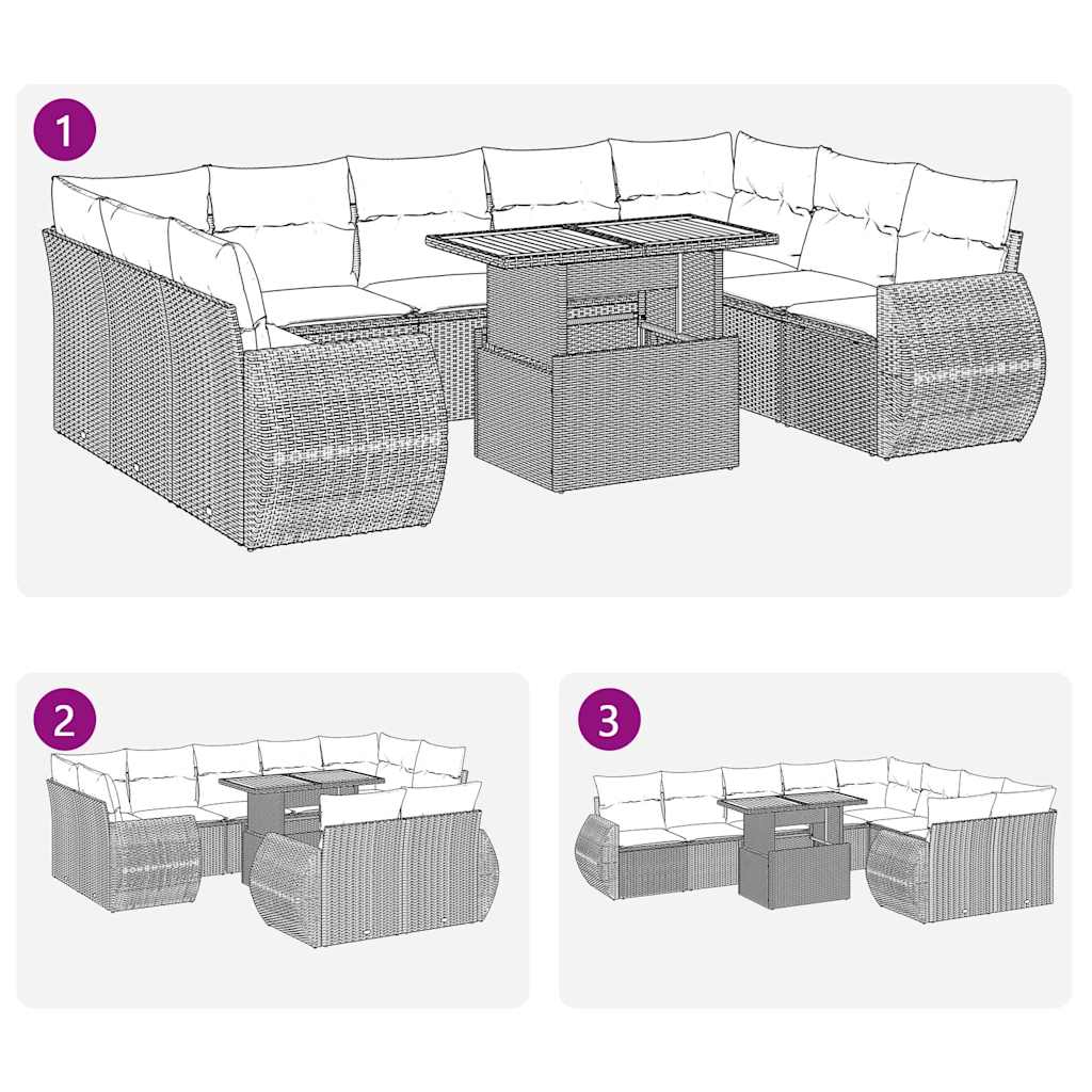 10 részes szürke polyrattan kerti ülőgarnitúra párnákkal