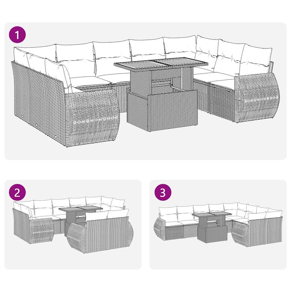 10 részes szürke polyrattan kerti ülőgarnitúra párnákkal