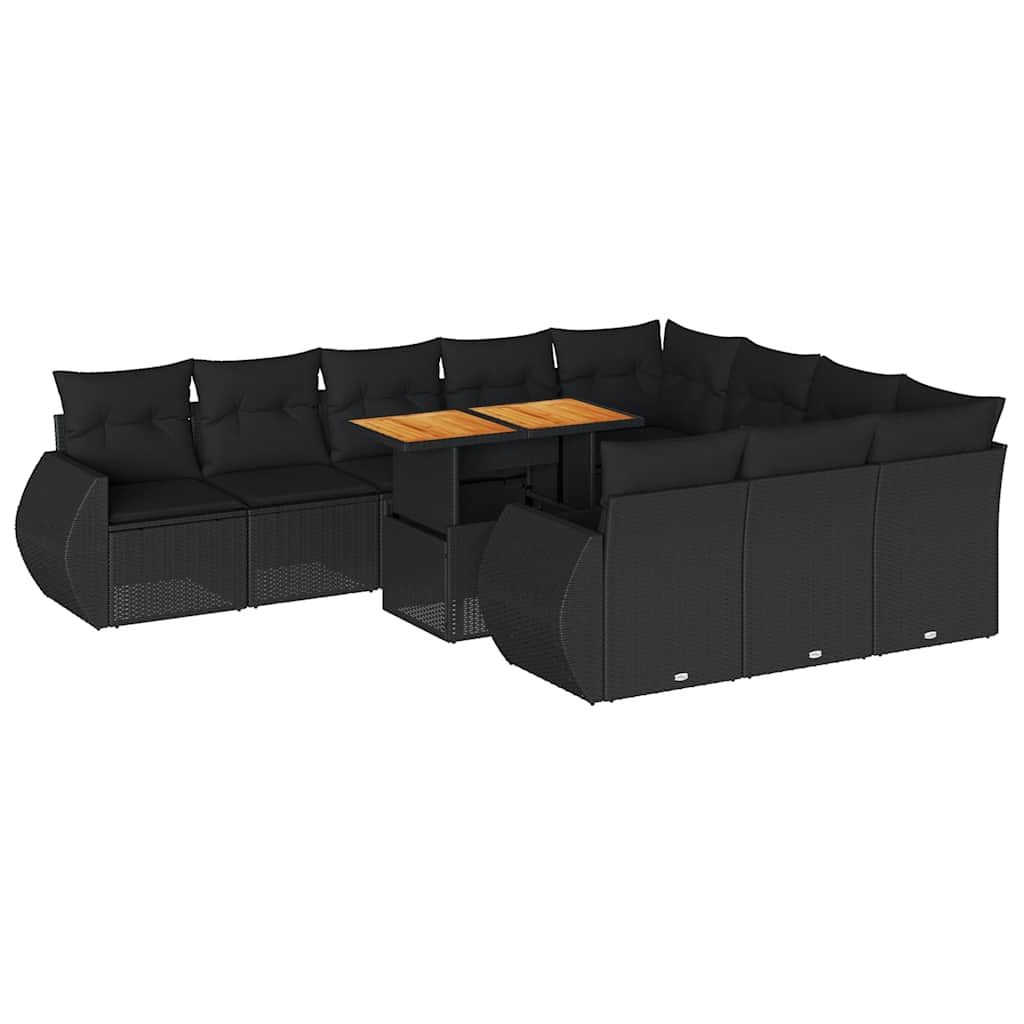 11 részes fekete polyrattan kerti ülőgarnitúra párnákkal