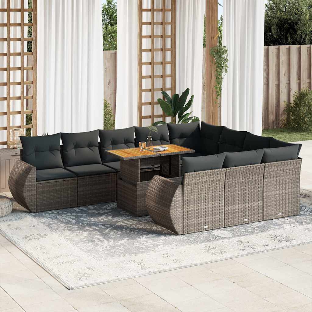 11 részes szürke polyrattan kerti ülőgarnitúra párnákkal