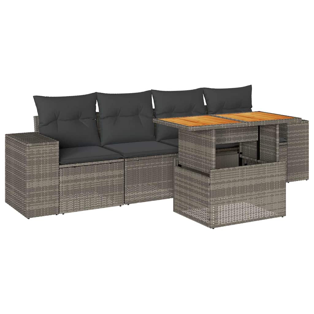 5 részes szürke polyrattan kerti ülőgarnitúra párnákkal