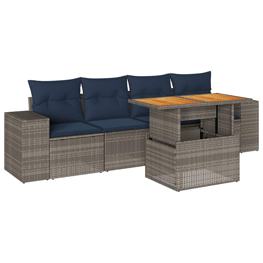 5 részes szürke polyrattan kerti ülőgarnitúra párnákkal