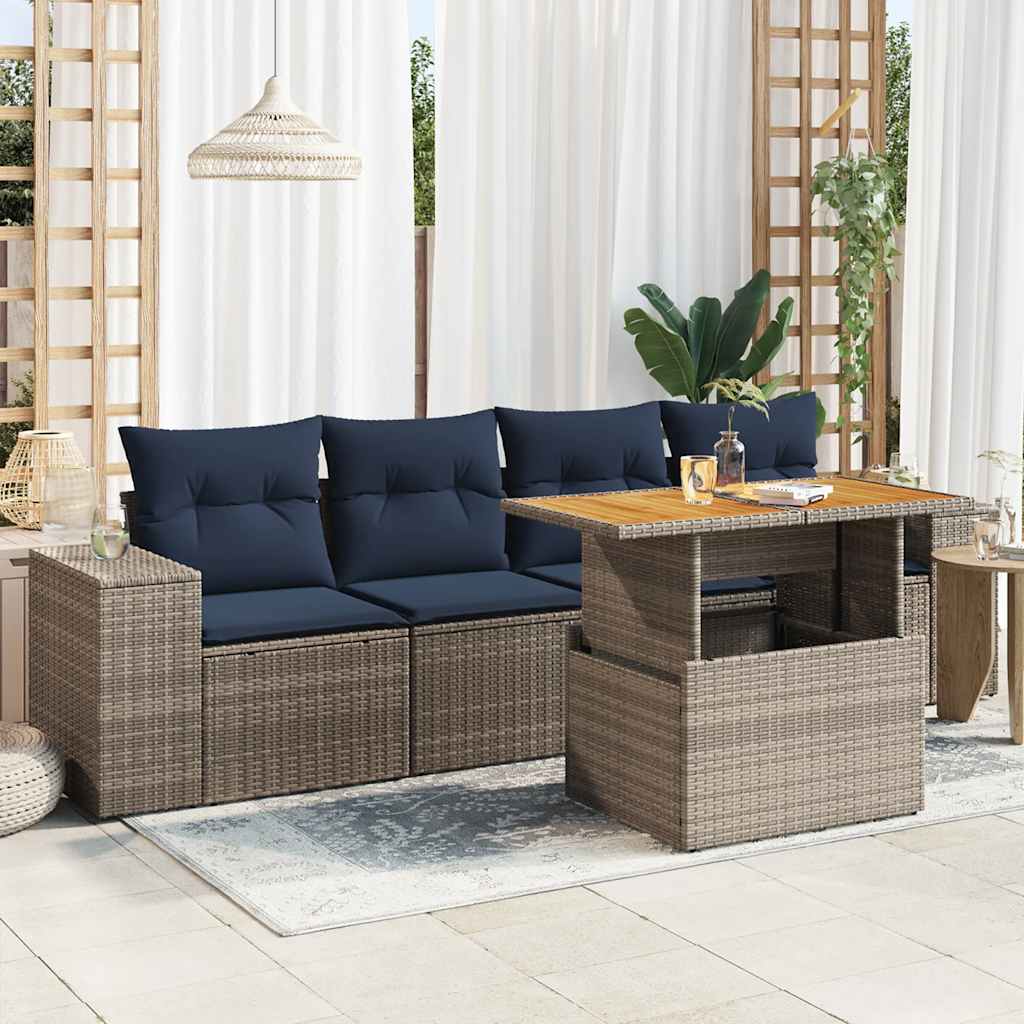 5 részes szürke polyrattan kerti ülőgarnitúra párnákkal