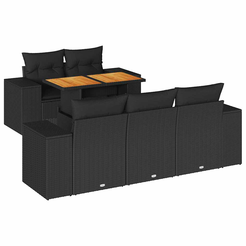 6 részes fekete polyrattan kerti ülőgarnitúra párnákkal