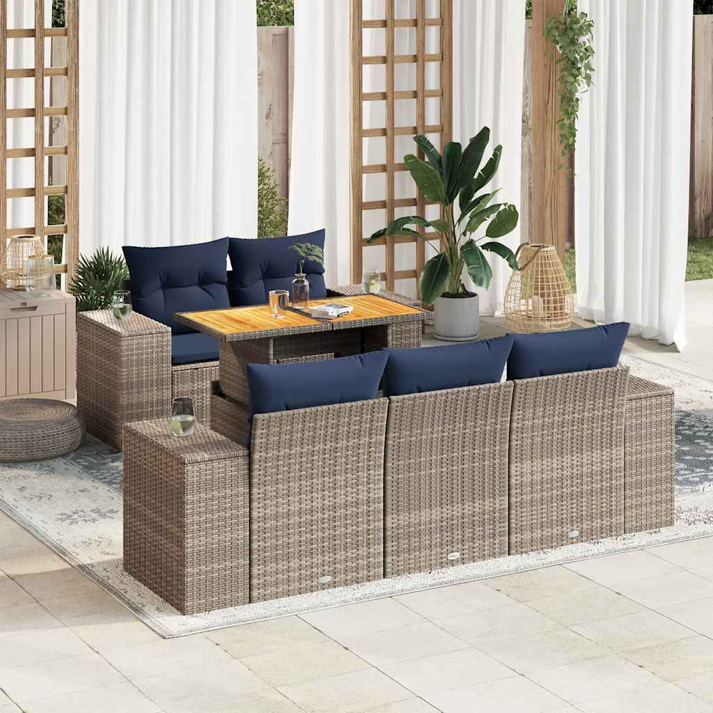 6 részes szürke polyrattan kerti ülőgarnitúra párnákkal