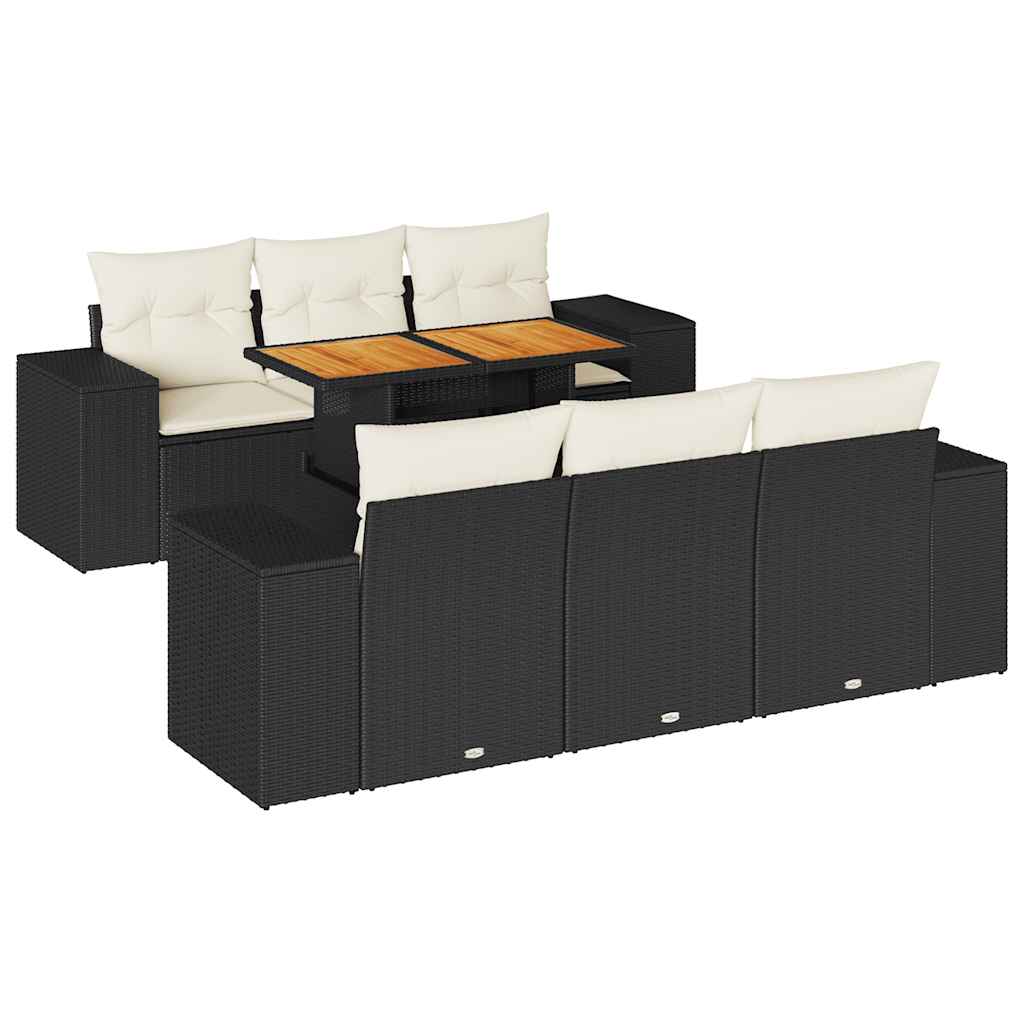 7 részes fekete polyrattan kerti ülőgarnitúra párnával