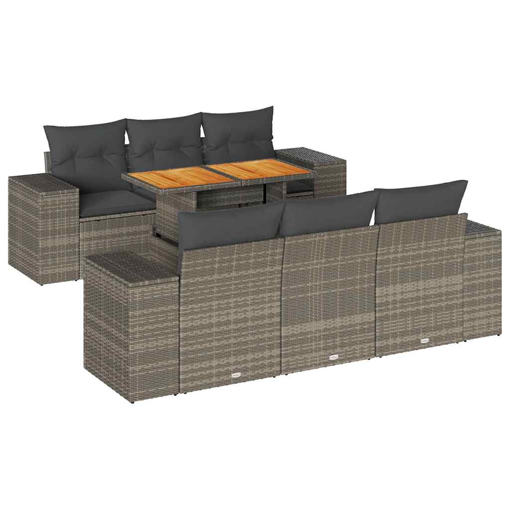 7 részes szürke polyrattan kerti ülőgarnitúra párnákkal