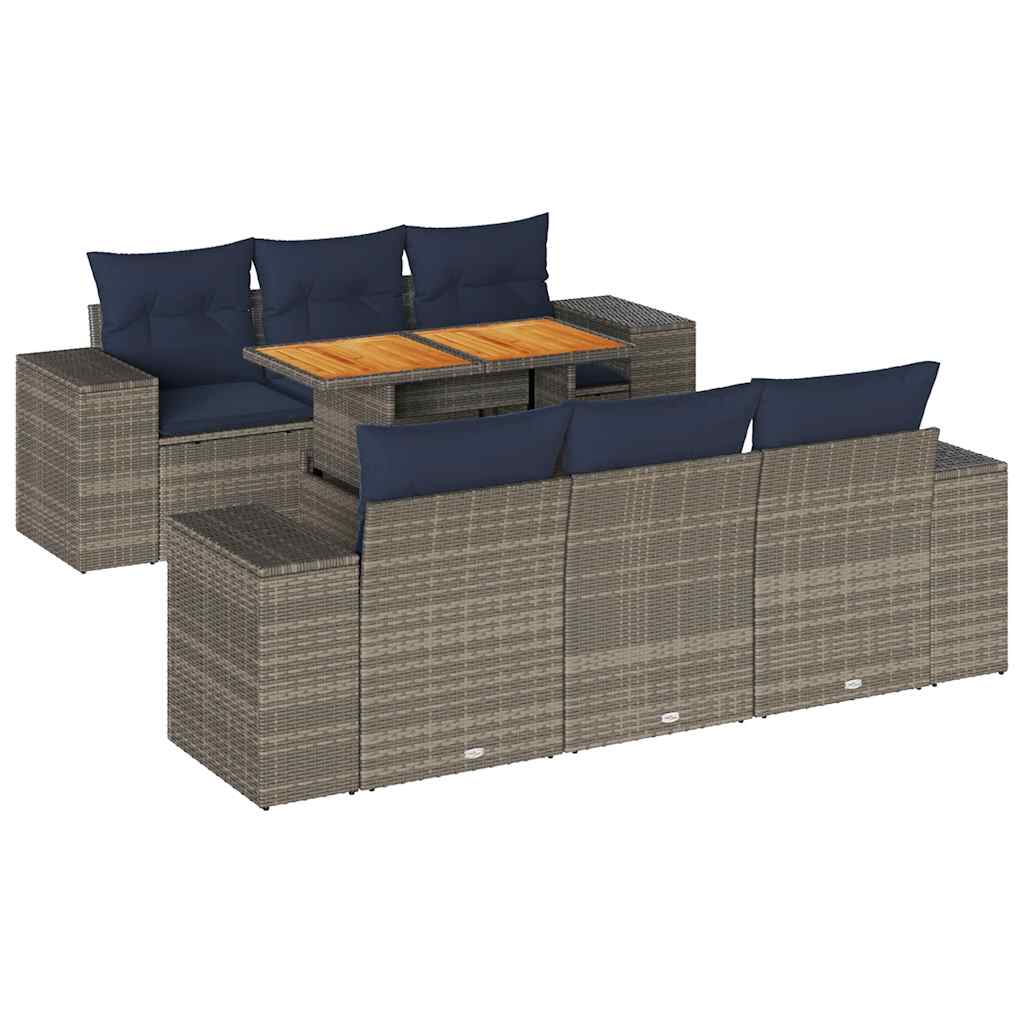 7 részes szürke polyrattan kerti ülőgarnitúra párnákkal