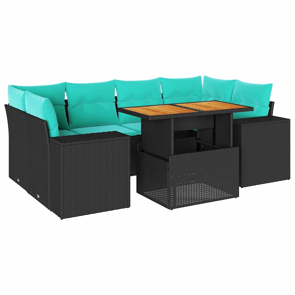 7 részes fekete polyrattan kerti ülőgarnitúra párnával