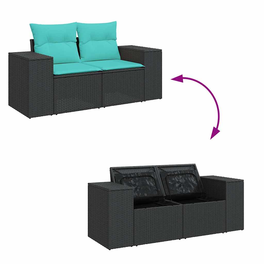 7 részes fekete polyrattan kerti ülőgarnitúra párnával