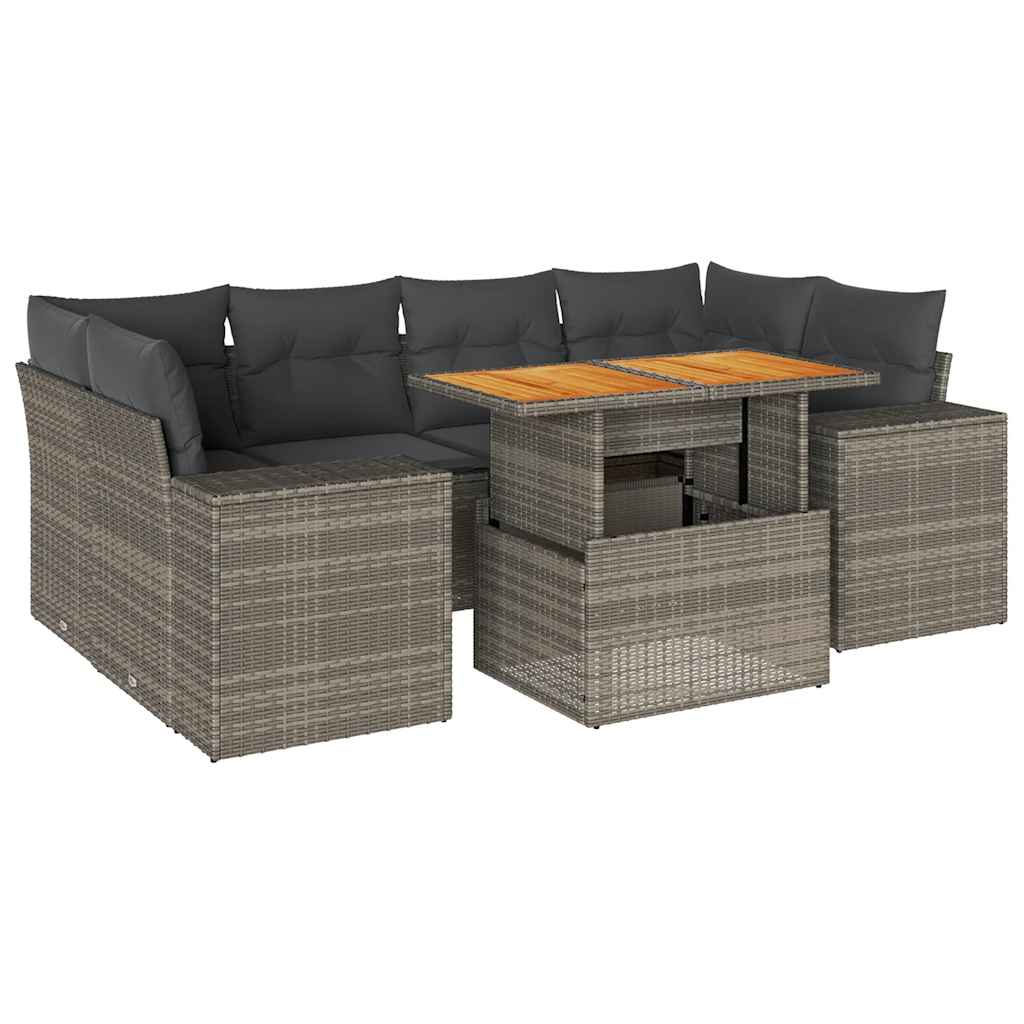 7 részes szürke polyrattan kerti ülőgarnitúra párnákkal