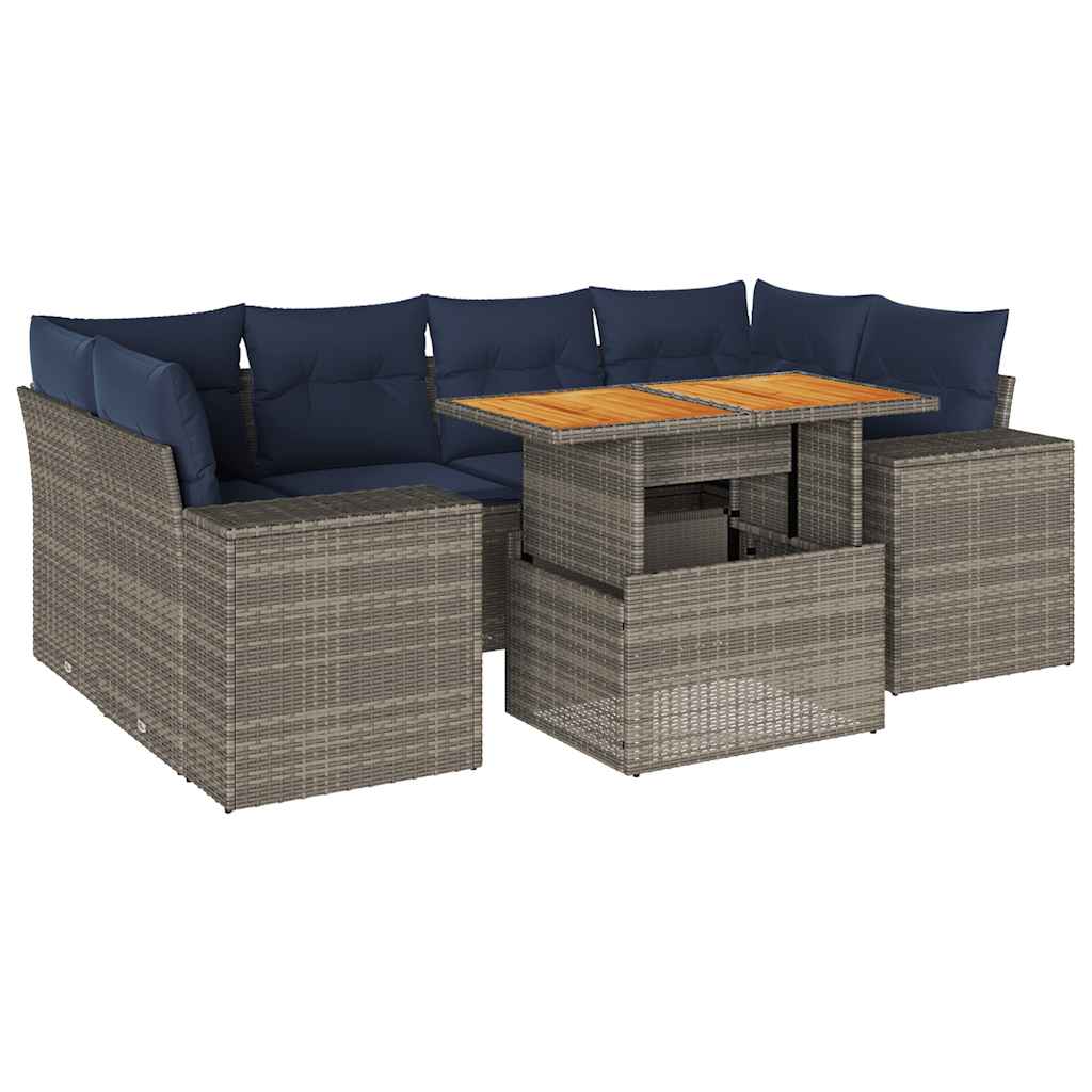 7 részes szürke polyrattan kerti ülőgarnitúra párnákkal