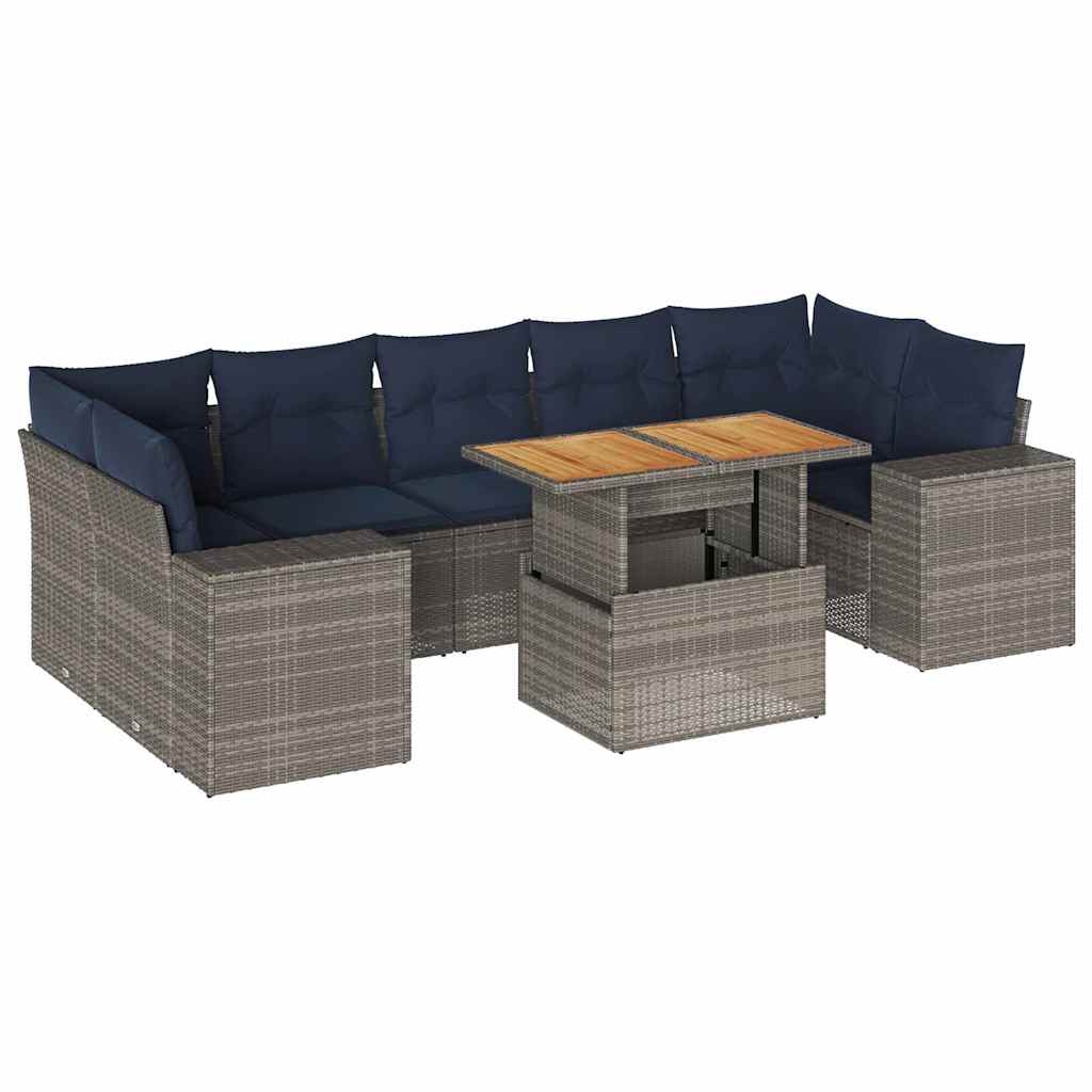 8 részes szürke polyrattan kerti ülőgarnitúra párnákkal