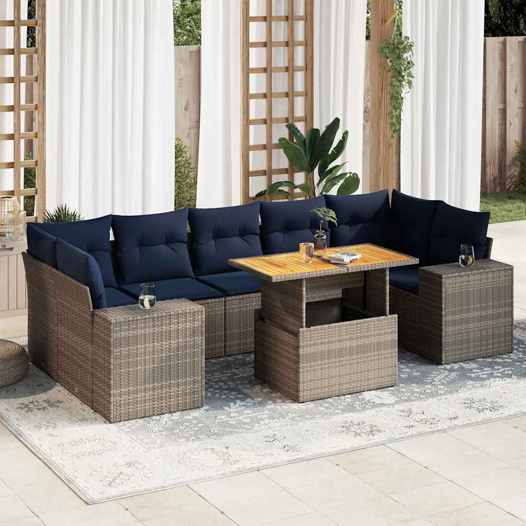 8 részes szürke polyrattan kerti ülőgarnitúra párnákkal